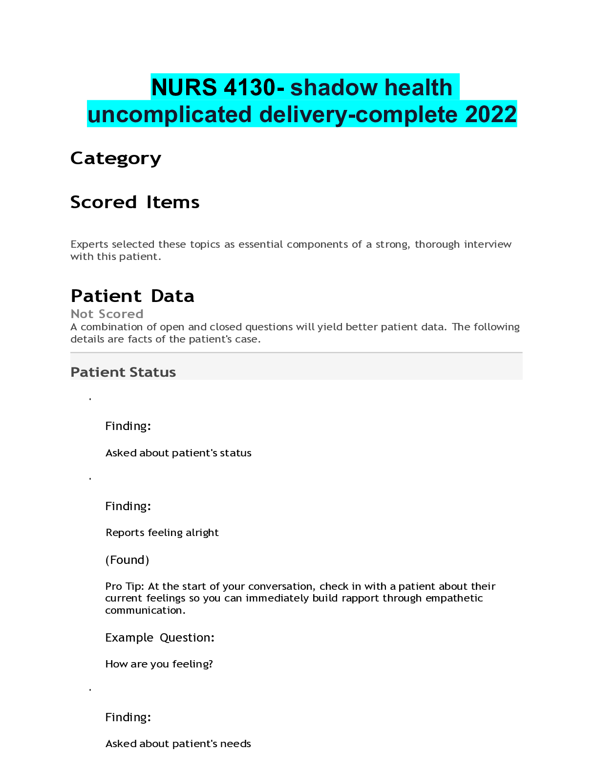 Focused Exam Esther Parks Abdominal Pain Care Plan Shadow Health